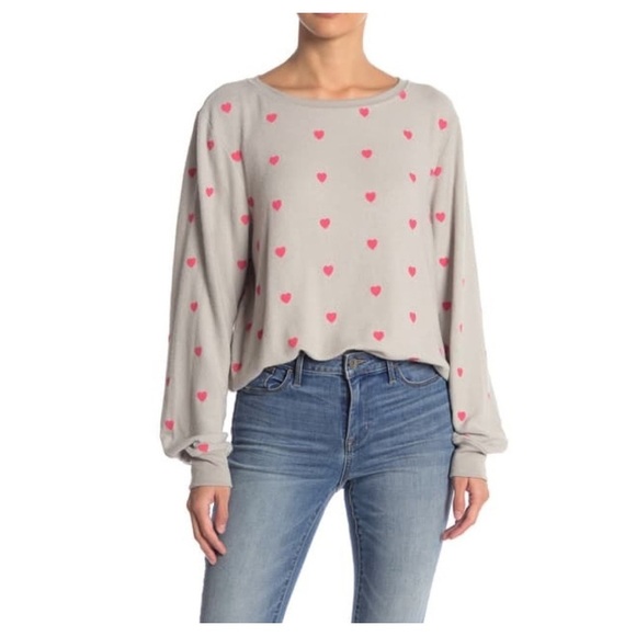 Wildfox Essential Heart Print Pullover Graphic Sweater - Picture 1 of 9